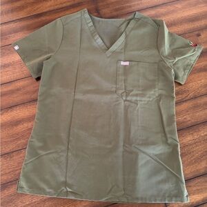 Figs small olive green one pocket scrub top